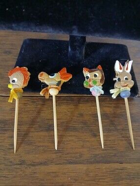 Set of 4 Japan Vtg Wooden Handpainted Toothpicks